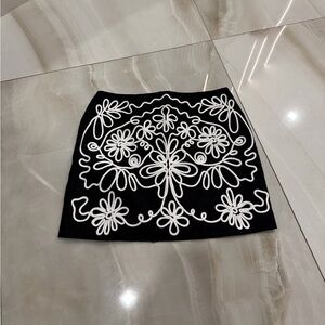 Black Floral Embroidered Mini Skirt